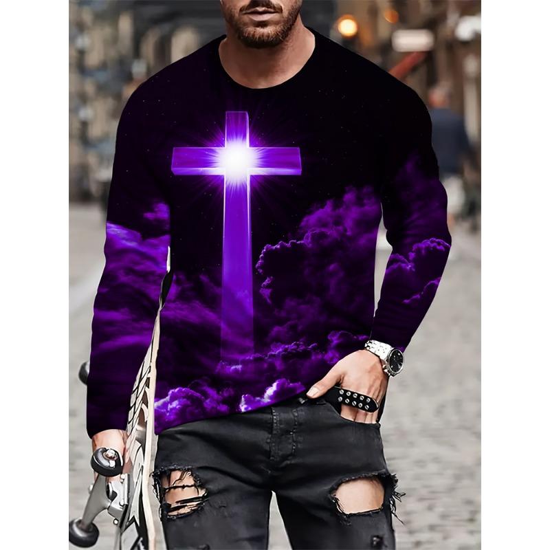 Street Fashion Men's Long-sleeved T-shirt Spring/Summer Men's Daily Casual T-shirt 3D Cross Print Men's Long-sleeved T-shirt