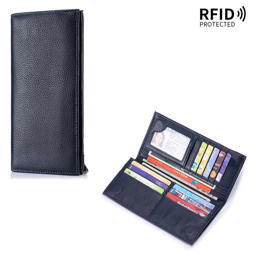 Тонкий длинный складной кошелек для мужчин с защитой RFID, тонкие кошельки с окном для ID, многослотовые слоты для карт и карман на молнии для наличных, деловой кошелек
