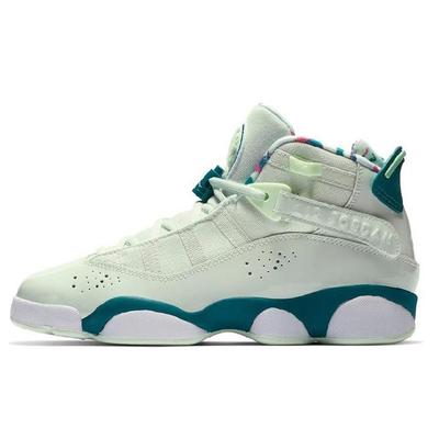 Air Jordan 6 Rings Green Abyss Нескользящая Амортизация Устойчивая к истиранию Средняя высота Детские Баскетбольные Кроссовки 323399-003
