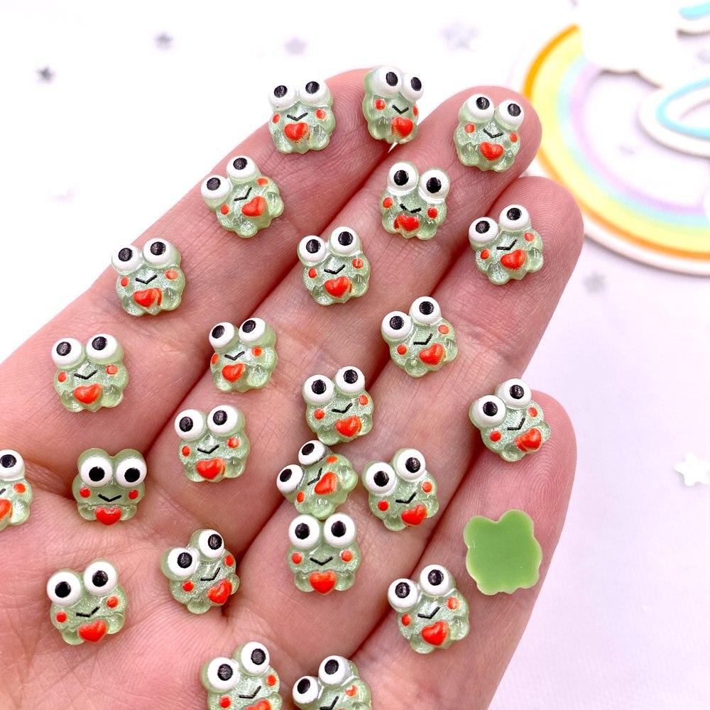 50pcs Colorful Resin Glitter Mini Green Love Frog Flatback Rhinestones & Decorations