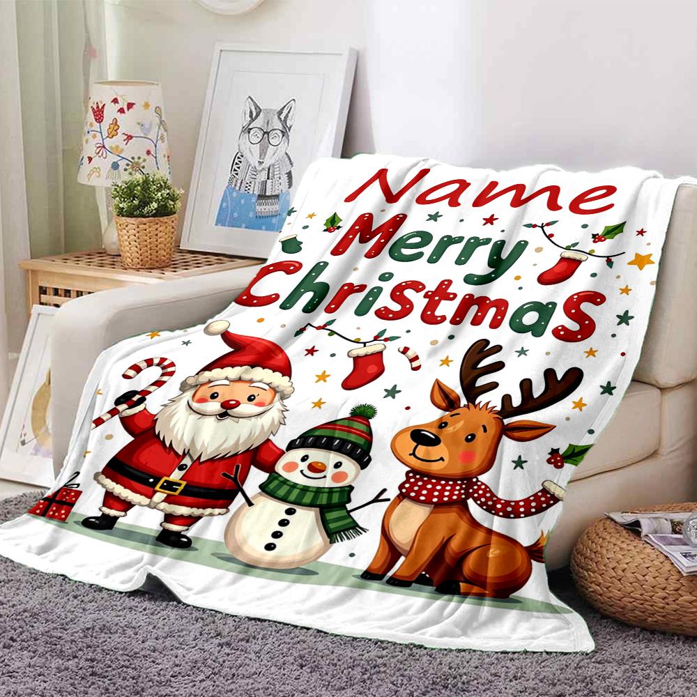 Custom Name Christmas Theme Printed Blanket - Perfect for Couch, Bed, Travel & Outdoor Use | Machine Washable, Cozy & Durable.