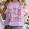 4th Of July Bows America Print Tshirt For Women Summer Casual Tshirts Short Sleeve Tops July 4th Gifts Independence Day Tshirt