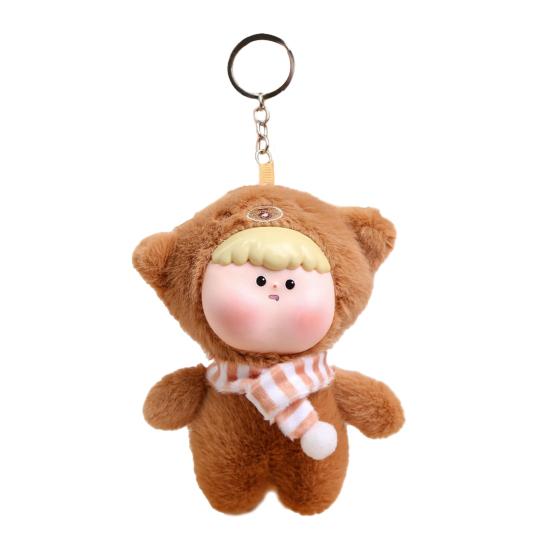 Yousheng Adorable Doll Pendant Multifunctional Plush Keychain with Hanging Buckle Cute Animal Shapes Fox Panda Soft Skin-Friendly Vinyl Face Gift