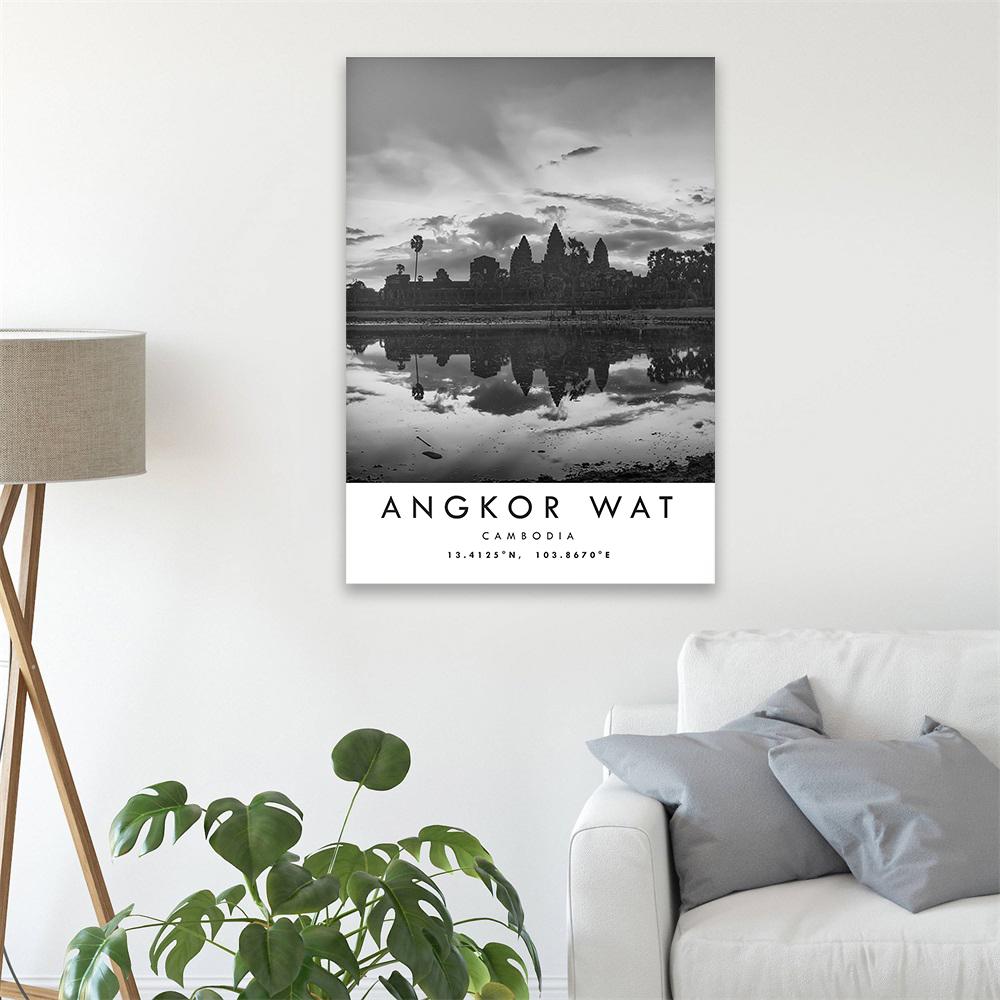 Angkor Wat Travel Print Cambodia Poster Black and White Print Coordinates Minimalist Home Decor City Landmark Prints