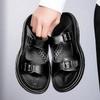 Fashion Premium Mens Leather Slippers Adjustable Buckle Slides Non-Slip Sole Man Wading Aqua Shoes Comfortable Summer Half Drag Slippers