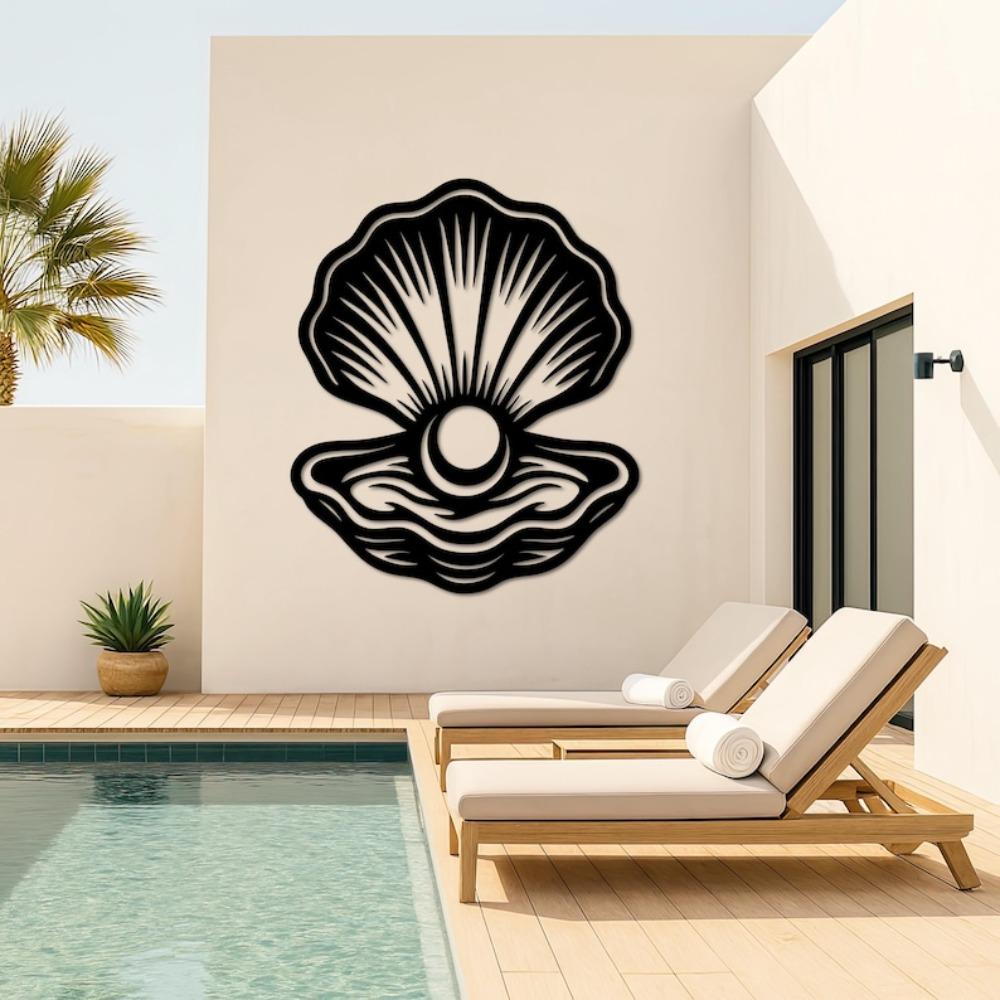 Metal Seashell Wall Art Pearl Oyster Beach House Decor Coastal Ocean Metal Wall Art Sign Sea Lover Gift