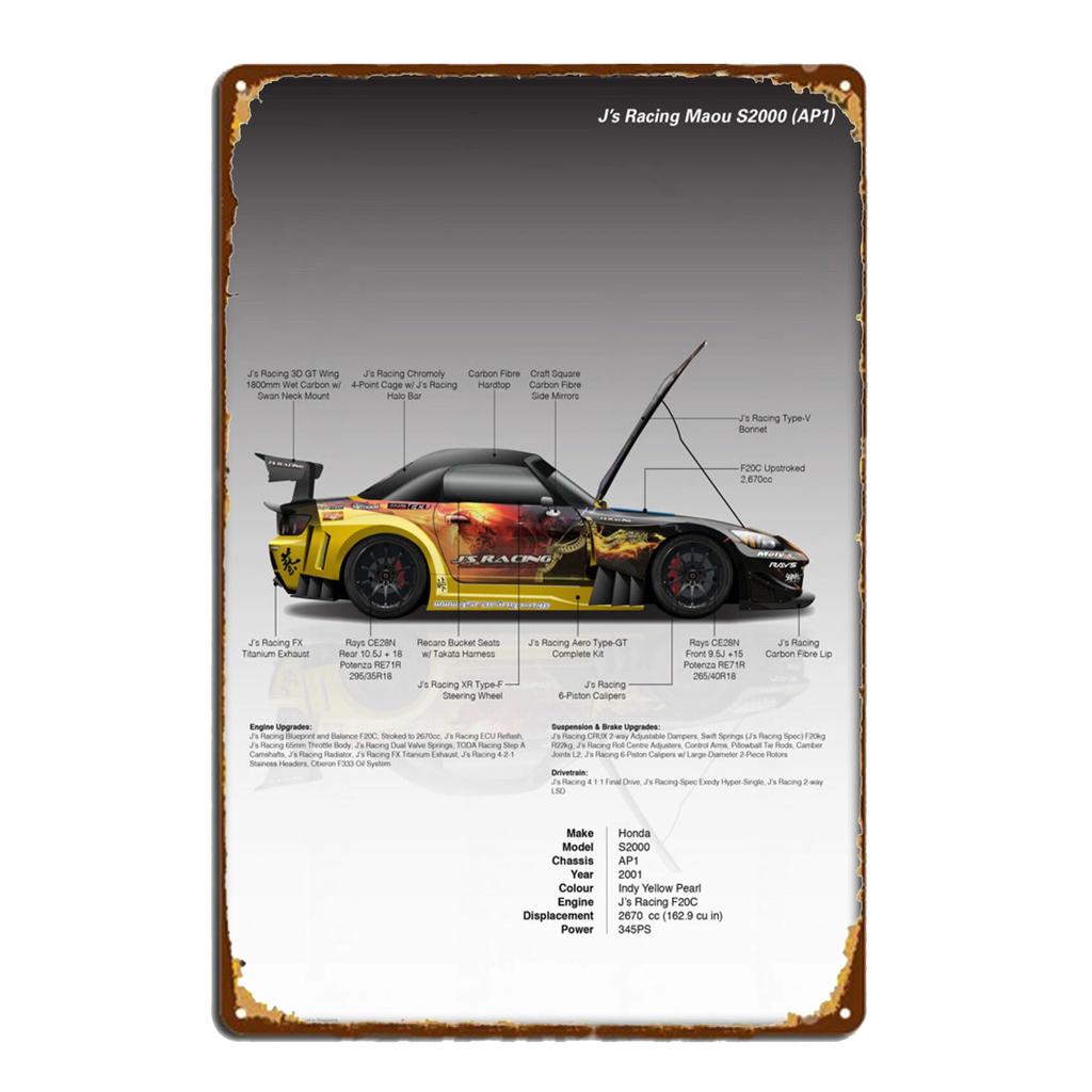 Спортивный автомобиль AE86 Параметры производительности Плакат Винтажные таблички Металлическая жестяная вывеска Гараж Бар Декор Тарелка Художественная настенная табличка Жестяные знаки