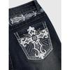 ZYLLO Джинсы Клеш Женские Винтажные Boot Cut Вышивка Карманы Стразы Стирка Женские Потертые Джинсовые Брюки Streetwear