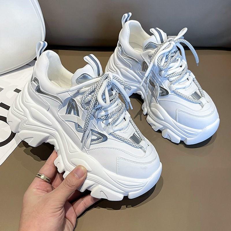 Женские повседневные кроссовки 2024 года, весна и осень, новый стиль, толстая подошва, противоскользящая, модная, сетчатая, дышащая, спортивная обувь для бега
