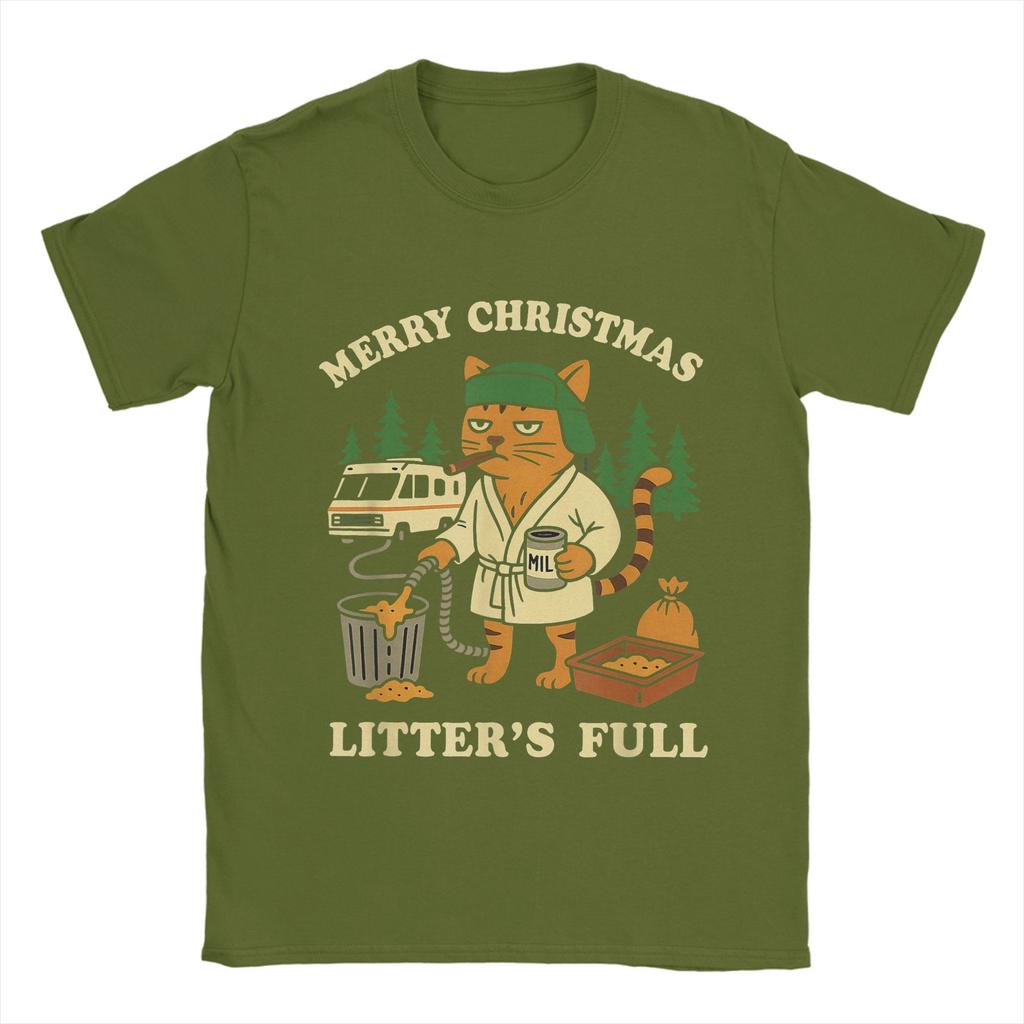 Men T-Shirt Funny Litters Full Cat  Vintage 100% Cotton Tees Short Sleeve  T Shirt Crewneck Tops Birthday Present
