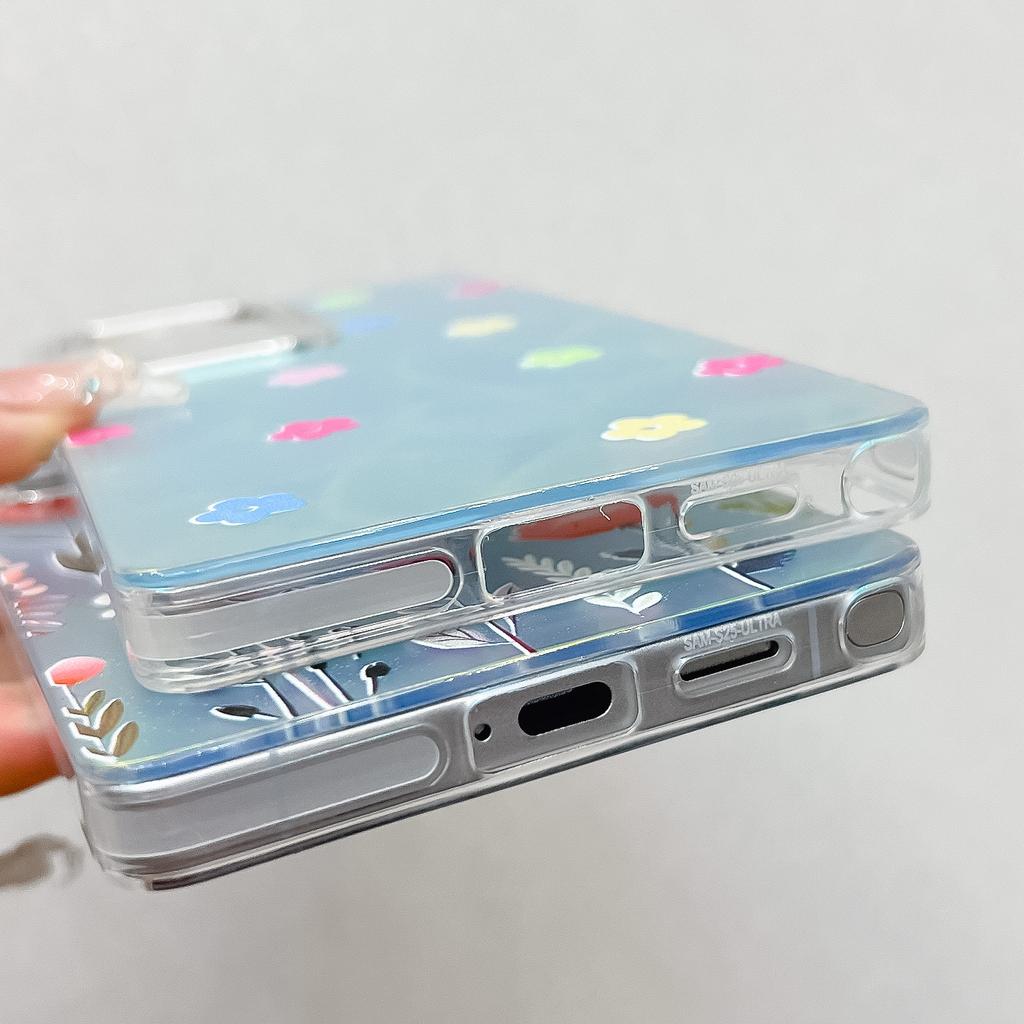 For Samsung Galaxy S24 Ultra Case Floral Pattern Electroplating Laser Texture TPU+PC Phone Back Cover