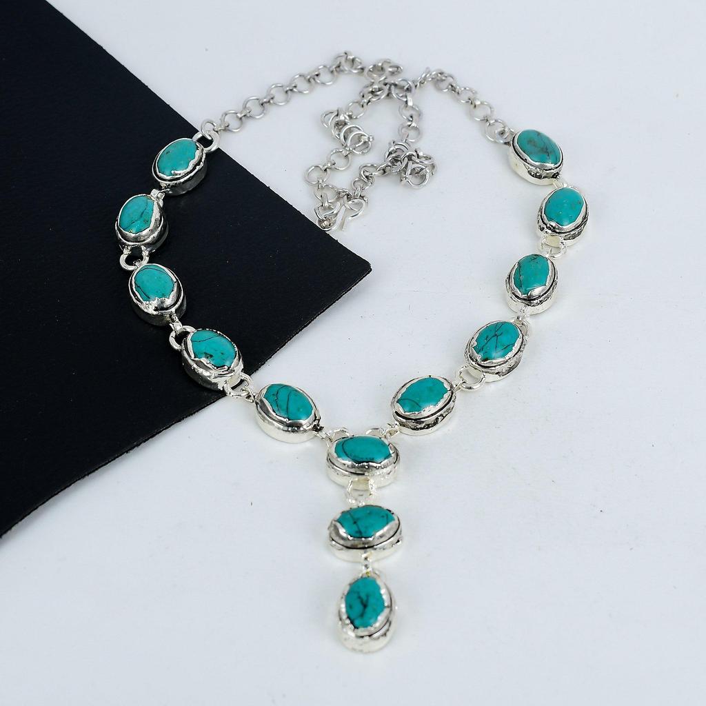 Ожерелье из серебра 925 пробы с бирюзой Санта-Роза, серебряное ожерелье с бирюзой Санта-Роза для жены, ожерелье унисекс, подарок