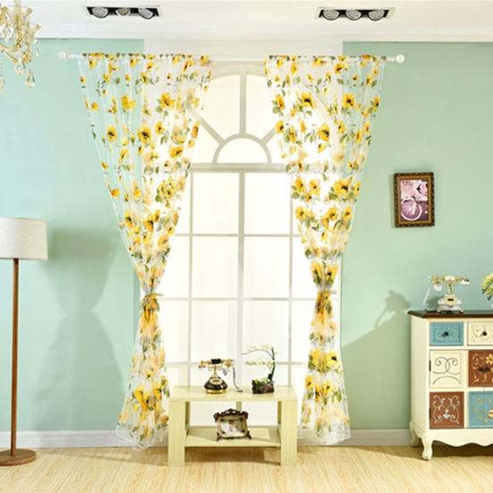 Romantic Bedroom Window Flower Pattern Sheer Curtain Drape Room Divider Home Decor