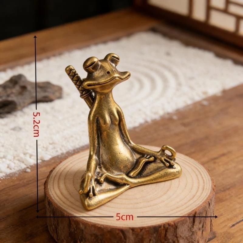 Alloy Zen Meditation Frog Statue Durable Alloy Vintage Texture Small Figurine for Tea Table Home Decor