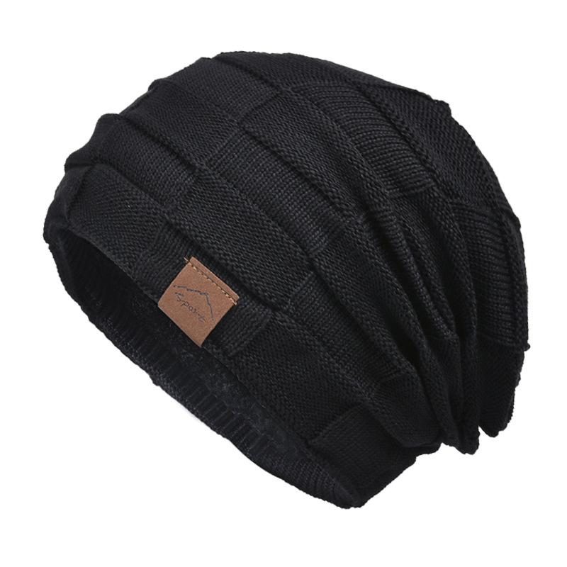 WTEMPO Solid Color Fleece Thick Couple Knitted Hats Women Ear Protection Windproof Casual Versatile Plush Slouchy Hats