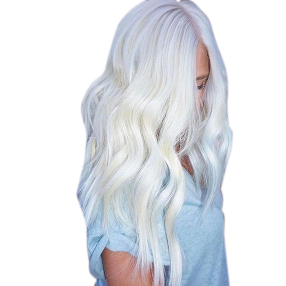 Women Natural White Long Curly Wig Synthetic Wavy Hair Full Front Heat Wig
