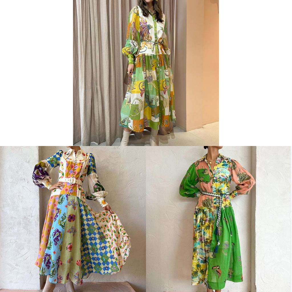 Floral Print Lantern Sleeve Dress With High Waist For Elegant Spring Casual Wear