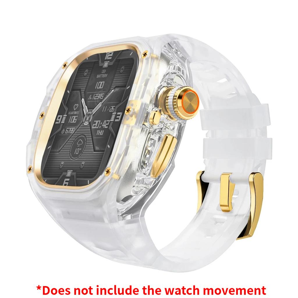 Роскошный мод-комплект для Apple watch Ultra 3/2/1 49 мм Спортивный резиновый ремешок+чехол для Iwatch ultra 49 мм Прозрачный ледяной чехол Комплект для переделки