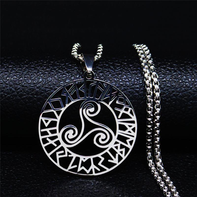 Stainless Steel Witchcraft Vortex Necklace Silver Color Viking Triskelion Celtic Knot Spiral Triskele Necklace Jewelry N7062S02