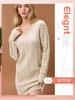 Осеннее Новое Женское Повседневное Вязаное Платье-Свитер с Длинным Рукавом и V-образным Вырезом Однотонное
