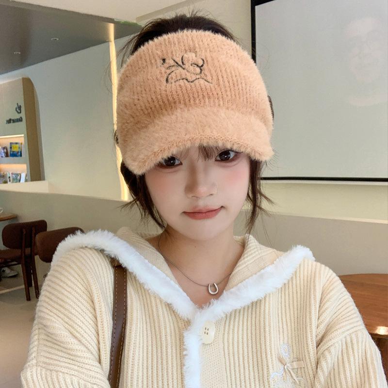 New Hat for Women's Solid Color Versatile Embroidered Knitted Wool Hat for Winter Warm Ear Protection Baseball Cap Thick