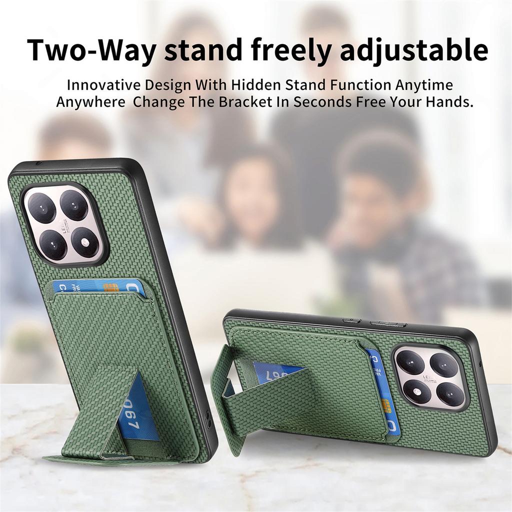 For Xiaomi 15T Case Card Holder Carbon Fiber Texture Leather Coated TPU Phone Cover