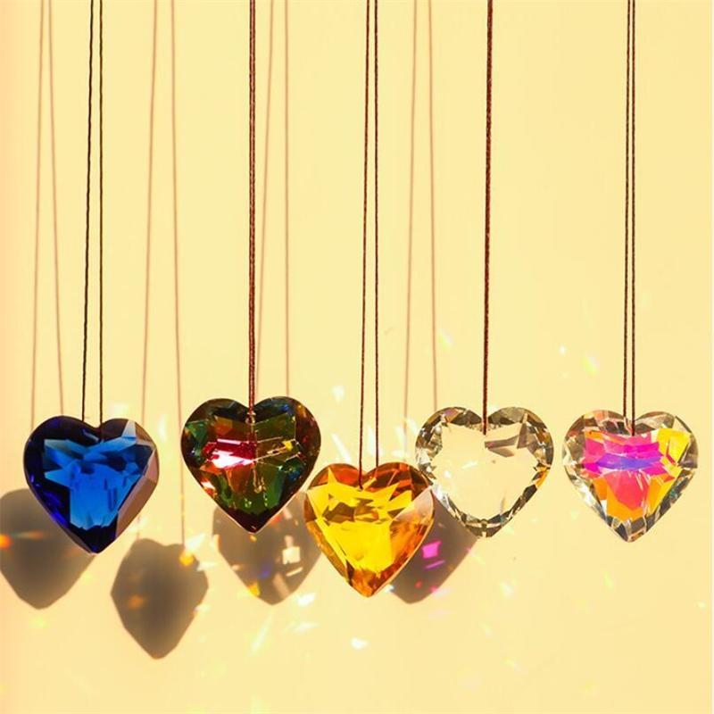 1 шт., хрустальный кулон в форме сердца, автомобильные подвески, люстра, орнамент, освещение, подвеска, аксессуары для рукоделия, хрустальное сердце, призма, ловец солнца, украшение