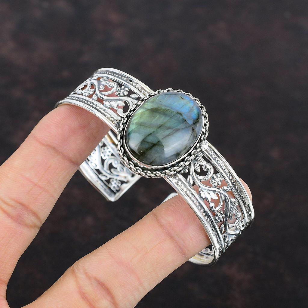 Браслет из лабрадорита, браслет-манжета из натурального драгоценного камня, браслет из стерлингового серебра 925 пробы, регулируемая манжета, ювелирные изделия ручной работы, стильный браслет, подарок для мамы