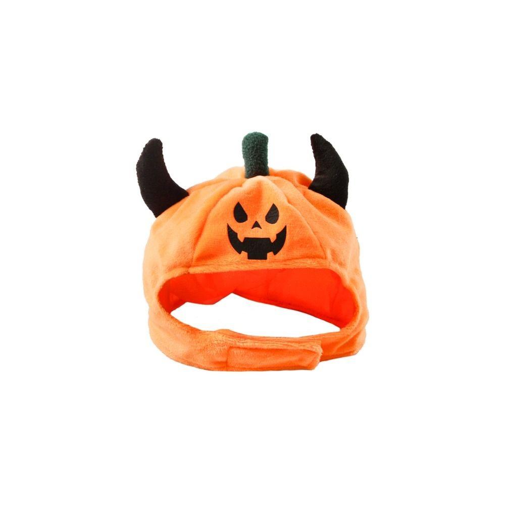 Fashionable Pumpkin Pets Hat Plush Ox Horn Cat Cap Creative Halloween Dog Hat Pet Accessories