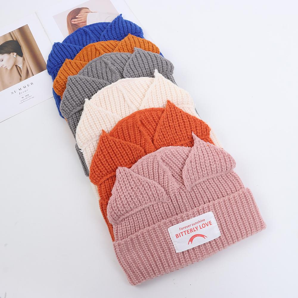 Cute Double-layer Loverboy Cat Ear Knit Hat Hooded Cap Warm Knitted Cap Soft Hip-hop Personality Ear Protection Hat Unisex