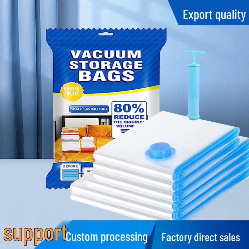 Blue Transparent Vacuum Compression Storage Bag for Comforters, Clothes, and Quilts