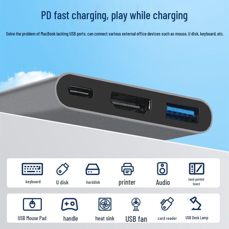 Многопортовый USB-C концентратор HDMI с USB 3.0 и док-станцией Type-C