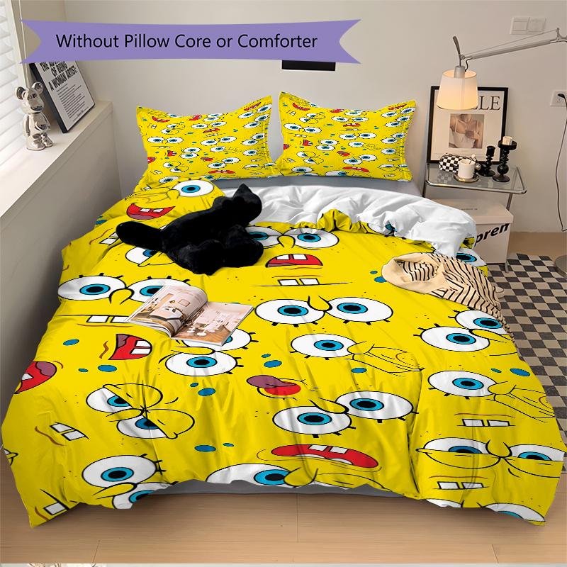 3Pcs Spongebob Expressions Bedding Set Quilt Cover Pillowcase Home Christmas Xmas Halloween Gift 1 Duvet Cover 2 Pillowcase M929161