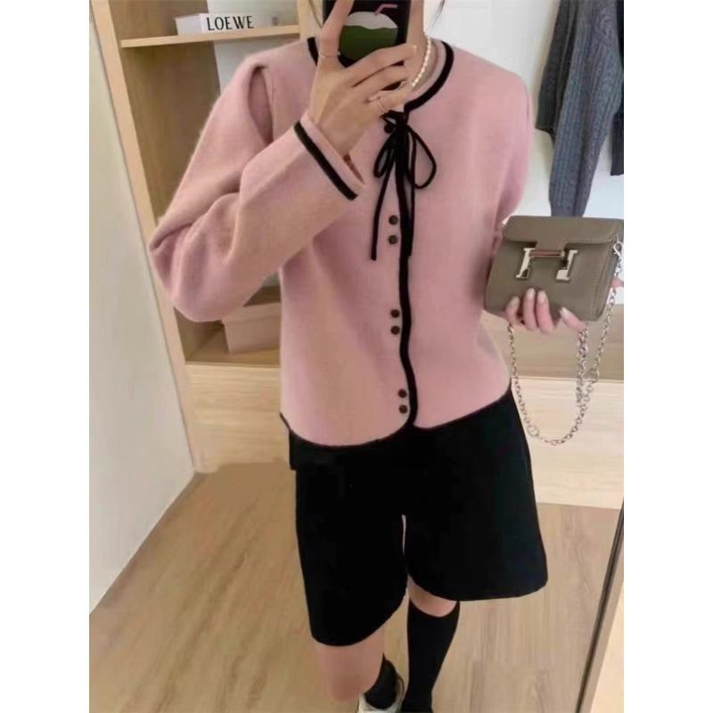 Autumn and Winter New Bow-tie Knitted Cardigan Women's Soft Waxy Loose Age-reducing Single-breasted Sweater Jacket