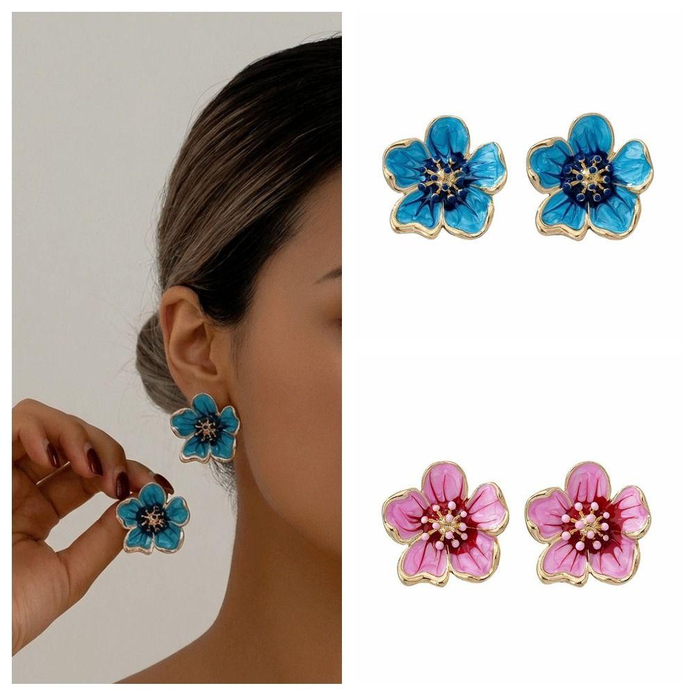 Enamel Floral Stud Earrings Colorful Drop Earrings Sweet Flower Earrings Women