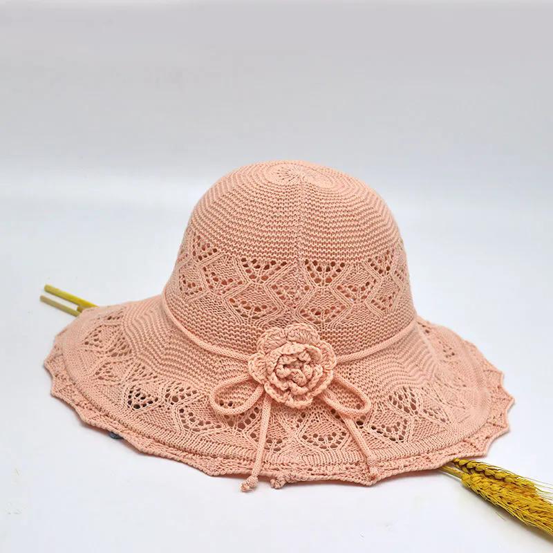 WTEMPO Foldable Summer Knitted Bucket Hats Women's Solid Color Bow Flower Wide Brim Outdoor Travel Beach Hats