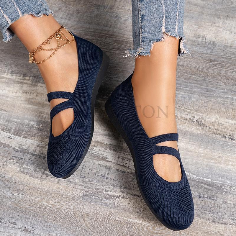 Большие размеры, круглые балетки, женские однотонные сетчатые дышащие неглубокие мокасины, повседневные легкие балетки Zapatos Planos