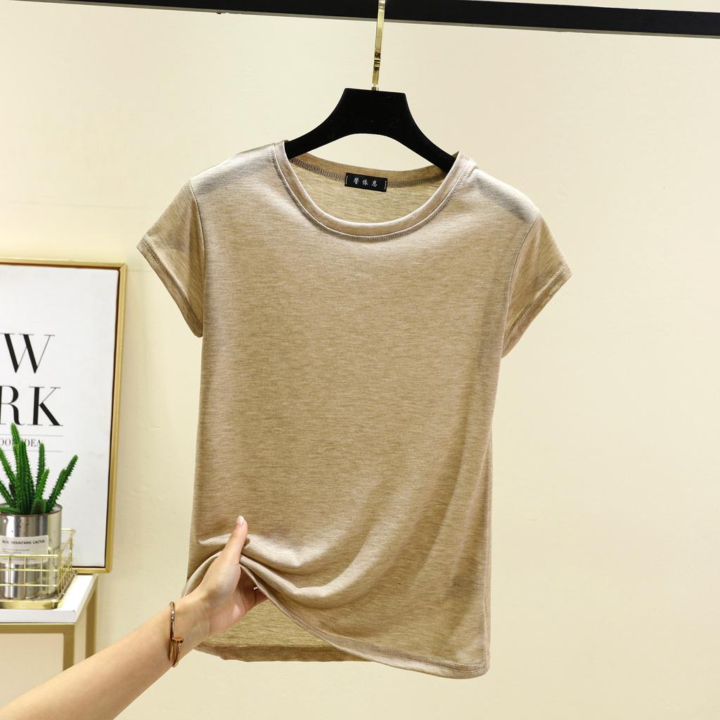 O-Neck Short Sleeve Tshirts Slim Fit Solid Color Summer Thin T-shirt Woman Bottomed Tee Tops All Match