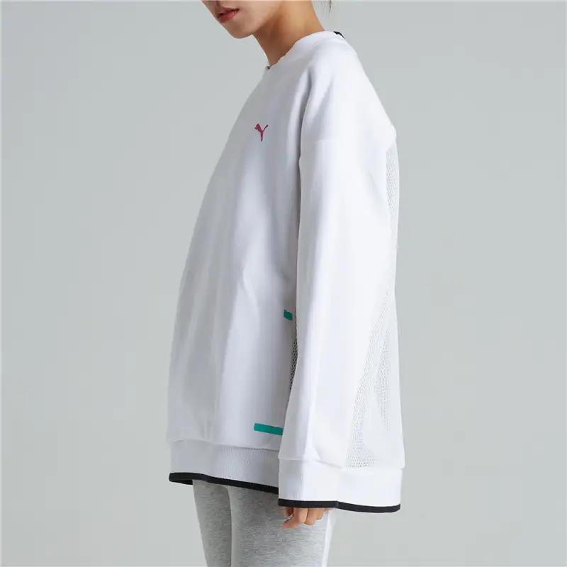 Puma Logo Letter Print Crew Neck Pullover Sweatshirt Women Sweatshirt White 577667-02