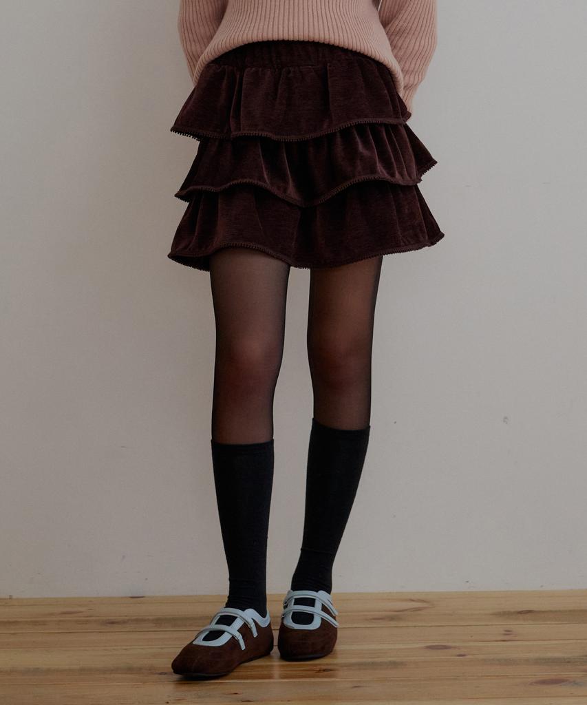 ODER Corduroy Tiered Skirt-Pants - Brown