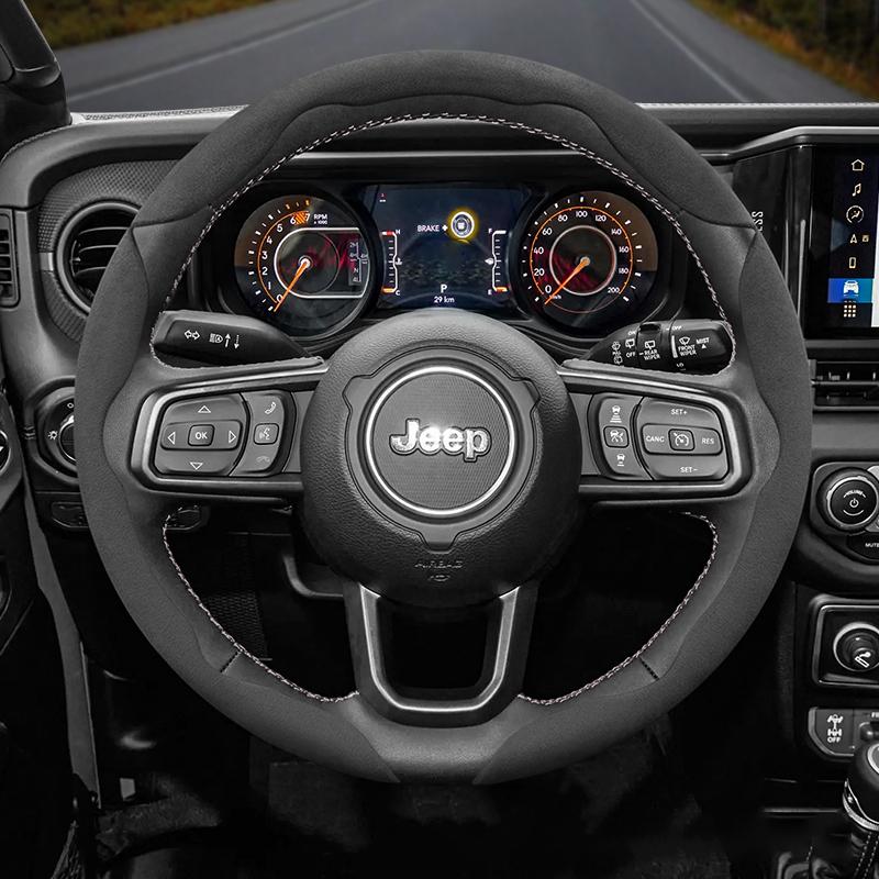 JOT2 For Jeep Suede Snap-on Steering Wheel Cover Fit Renegade Compass Wrangler Jk Jl Grand Cherokee Wk2 Accessories Wj Portachiavi