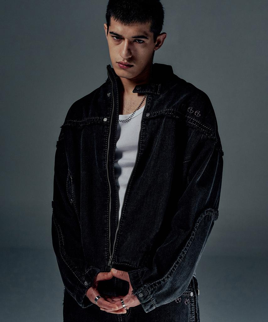 Nomanual No Religion Denim Rider Jacket - W.Black
