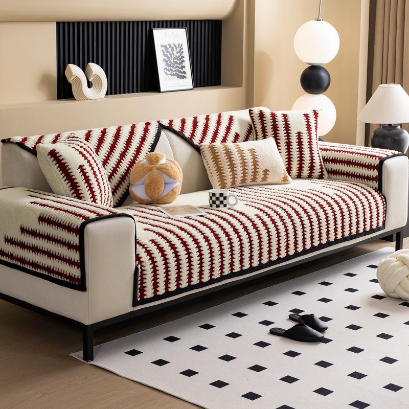 Sofa Cushion New Thousand Bird Grid Thickened Plush Seat Cushion High-End Non-Slip Leather Sofa Cover Winter Cover