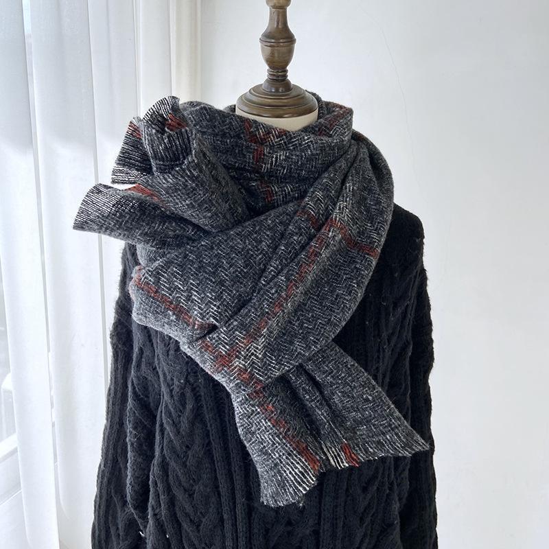 New Plaid Scarf Women's Imitation Cashmere Fringed Shawl Autumn and Winter Warm and Thickened Scarf Elegant Casual Scarf for Women