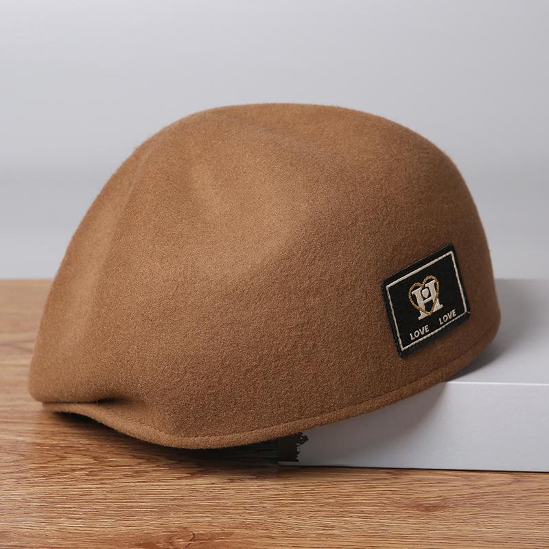 Alphabet wool beret Wear forward hat before and after autumn and winter Fashion solid color women's star anise hat