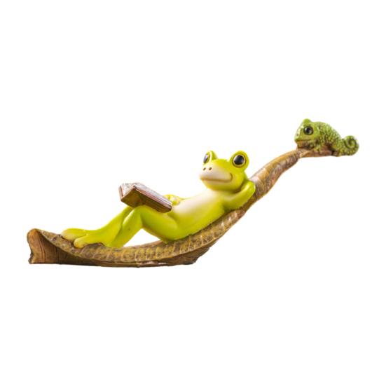 Cartoon Frog Figurine Resin Mushroom Reading Lying Guitar Frog Statue Sculpture Indoor