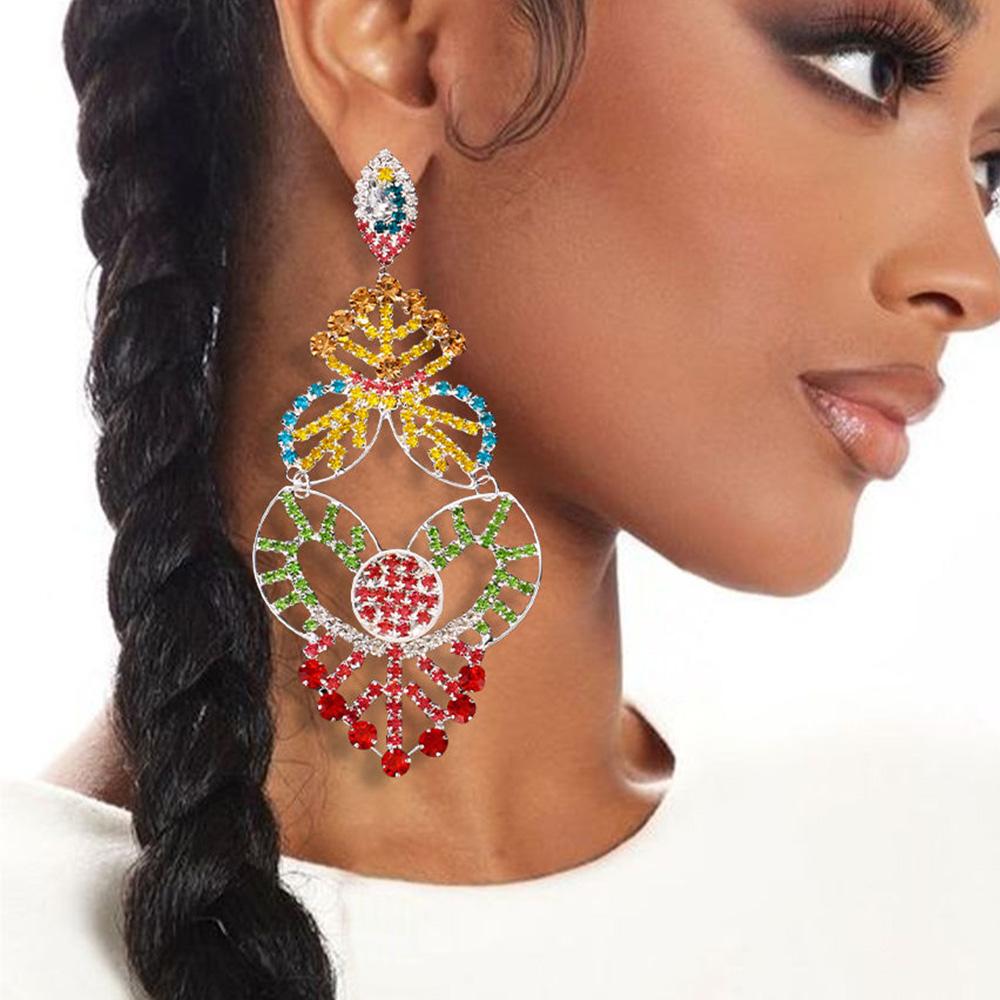 Stonefans Colorful Rhinestone Statement Earrings Fashion Long Dangle Drop Earrings Drag Queen Jewelry Accessories