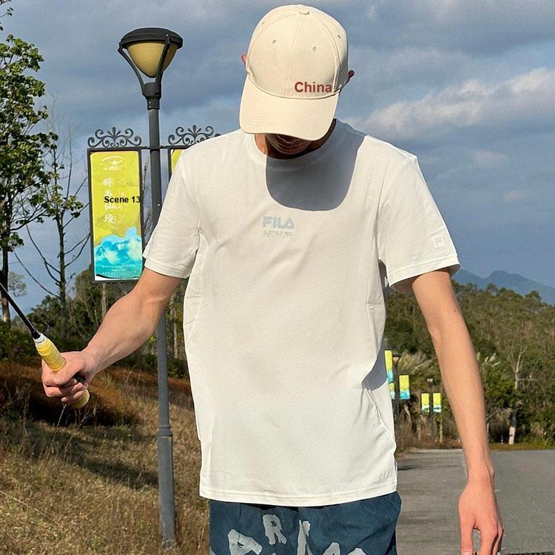 Fila Серия Фитнес Принт Буквами Дышащая Футболка с Коротким Рукавом и Круглым Вырезом Мужские Топы Звездно-Белый A11M421120FWT