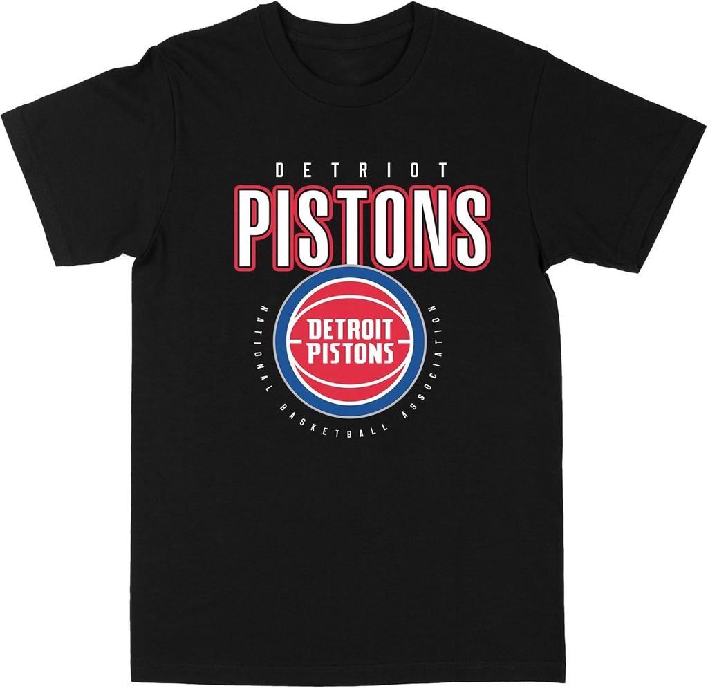 Мужская летняя хлопковая футболка с черным контурным логотипом NBA Detroit Pistons