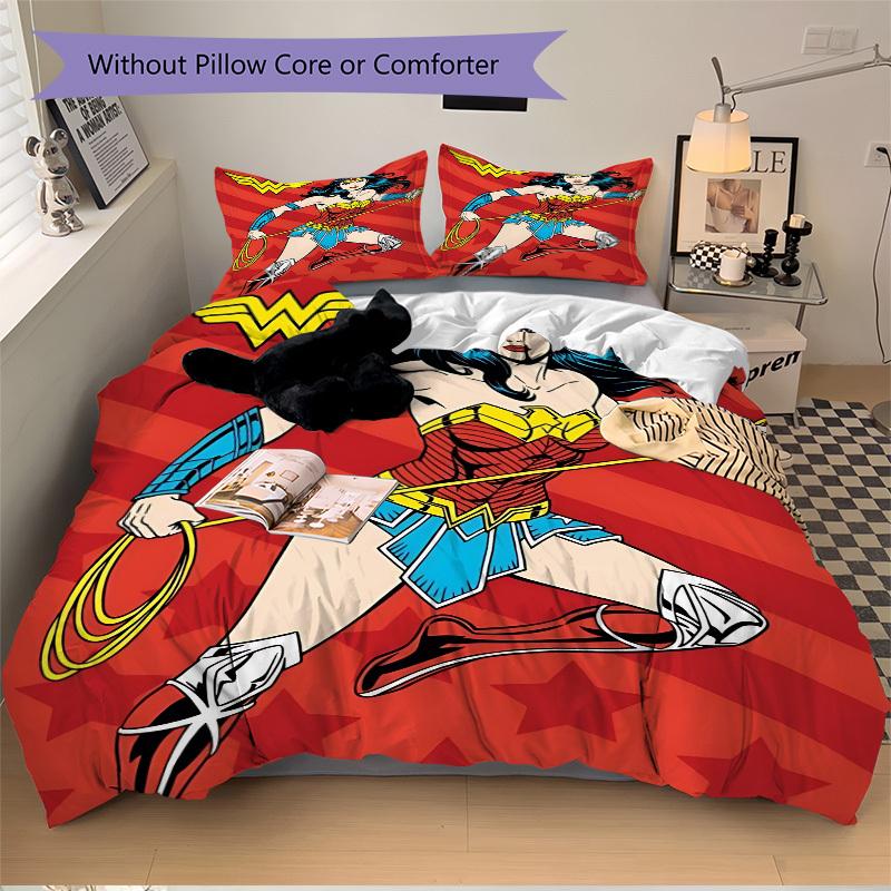 3pcs Wonder Woman Cover Set,Soft Comfortable Duvet Cover,Guest Room (1*Duvet Cover + 2*Pillowcases, Without Core) yy251024096
